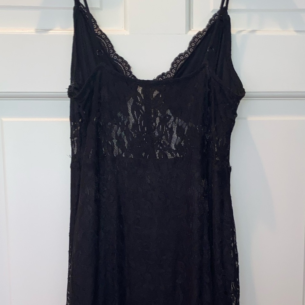 Aqua Black lace dress with sheer corset midriff